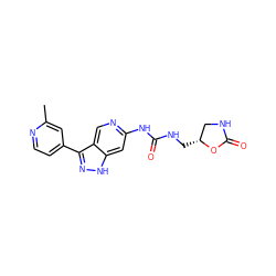 Cc1cc(-c2n[nH]c3cc(NC(=O)NC[C@@H]4CNC(=O)O4)ncc23)ccn1 ZINC000261178394