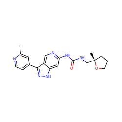 Cc1cc(-c2n[nH]c3cc(NC(=O)NC[C@]4(C)CCCO4)ncc23)ccn1 ZINC000261084116