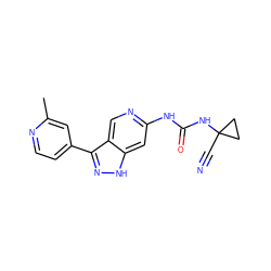 Cc1cc(-c2n[nH]c3cc(NC(=O)NC4(C#N)CC4)ncc23)ccn1 ZINC000261178921