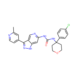 Cc1cc(-c2n[nH]c3cc(NC(=O)NC4(c5ccc(Cl)cc5)CCOCC4)ncc23)ccn1 ZINC000205428569