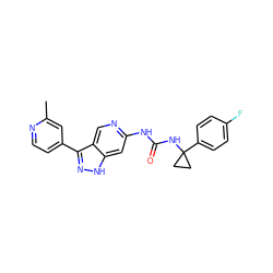 Cc1cc(-c2n[nH]c3cc(NC(=O)NC4(c5ccc(F)cc5)CC4)ncc23)ccn1 ZINC000219749104