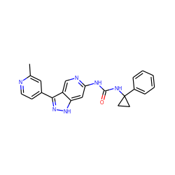 Cc1cc(-c2n[nH]c3cc(NC(=O)NC4(c5ccccc5)CC4)ncc23)ccn1 ZINC000261109970