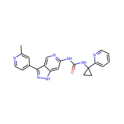 Cc1cc(-c2n[nH]c3cc(NC(=O)NC4(c5ccccn5)CC4)ncc23)ccn1 ZINC000261118503