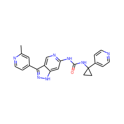 Cc1cc(-c2n[nH]c3cc(NC(=O)NC4(c5ccncc5)CC4)ncc23)ccn1 ZINC000261192053