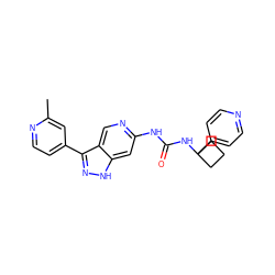 Cc1cc(-c2n[nH]c3cc(NC(=O)NC4(c5ccncc5)CCC4)ncc23)ccn1 ZINC000261176692