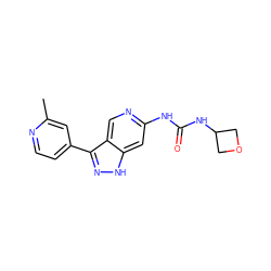 Cc1cc(-c2n[nH]c3cc(NC(=O)NC4COC4)ncc23)ccn1 ZINC000261147893