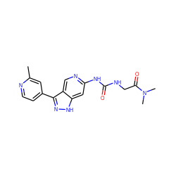 Cc1cc(-c2n[nH]c3cc(NC(=O)NCC(=O)N(C)C)ncc23)ccn1 ZINC000261099399