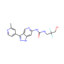 Cc1cc(-c2n[nH]c3cc(NC(=O)NCC(F)(F)CO)ncc23)ccn1 ZINC000261174856