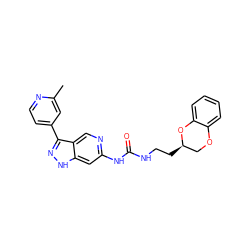 Cc1cc(-c2n[nH]c3cc(NC(=O)NCC[C@@H]4COc5ccccc5O4)ncc23)ccn1 ZINC000219748095