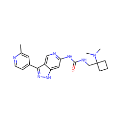 Cc1cc(-c2n[nH]c3cc(NC(=O)NCC4(N(C)C)CCC4)ncc23)ccn1 ZINC000261073930