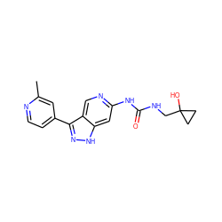 Cc1cc(-c2n[nH]c3cc(NC(=O)NCC4(O)CC4)ncc23)ccn1 ZINC000205444656