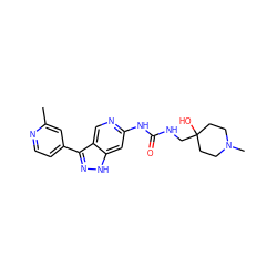 Cc1cc(-c2n[nH]c3cc(NC(=O)NCC4(O)CCN(C)CC4)ncc23)ccn1 ZINC000261185449