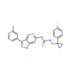 Cc1cc(-c2n[nH]c3cc(NC(=O)NCC4(c5ccc(F)cc5)CC4)ncc23)ccn1 ZINC000261184239