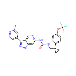 Cc1cc(-c2n[nH]c3cc(NC(=O)NCC4(c5ccc(OC(F)(F)F)cc5)CC4)ncc23)ccn1 ZINC000261115753