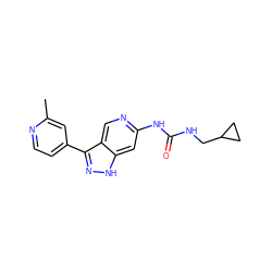 Cc1cc(-c2n[nH]c3cc(NC(=O)NCC4CC4)ncc23)ccn1 ZINC000205444614