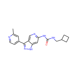 Cc1cc(-c2n[nH]c3cc(NC(=O)NCC4CCC4)ncc23)ccn1 ZINC000261073280