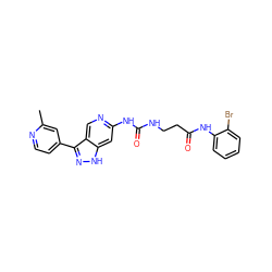 Cc1cc(-c2n[nH]c3cc(NC(=O)NCCC(=O)Nc4ccccc4Br)ncc23)ccn1 ZINC000219750982