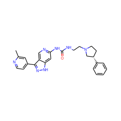 Cc1cc(-c2n[nH]c3cc(NC(=O)NCCN4CC[C@H](c5ccccc5)C4)ncc23)ccn1 ZINC000219754844