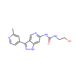 Cc1cc(-c2n[nH]c3cc(NC(=O)NCCO)ncc23)ccn1 ZINC000261074617