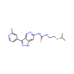 Cc1cc(-c2n[nH]c3cc(NC(=O)NCCOC(C)C)ncc23)ccn1 ZINC000219758594