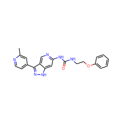 Cc1cc(-c2n[nH]c3cc(NC(=O)NCCOc4ccccc4)ncc23)ccn1 ZINC000219758095