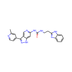 Cc1cc(-c2n[nH]c3cc(NC(=O)NCCc4nc5ccccc5[nH]4)ncc23)ccn1 ZINC000261169810