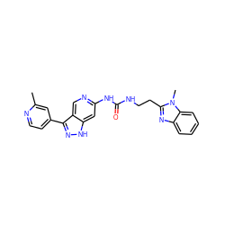 Cc1cc(-c2n[nH]c3cc(NC(=O)NCCc4nc5ccccc5n4C)ncc23)ccn1 ZINC000261107341