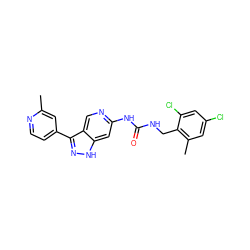 Cc1cc(-c2n[nH]c3cc(NC(=O)NCc4c(C)cc(Cl)cc4Cl)ncc23)ccn1 ZINC000219754736