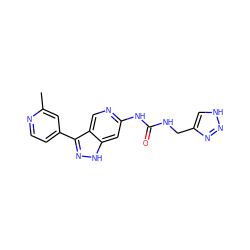 Cc1cc(-c2n[nH]c3cc(NC(=O)NCc4c[nH]nn4)ncc23)ccn1 ZINC000261106246