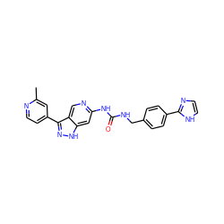 Cc1cc(-c2n[nH]c3cc(NC(=O)NCc4ccc(-c5ncc[nH]5)cc4)ncc23)ccn1 ZINC000219748002