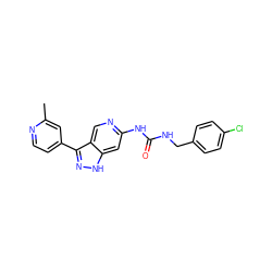 Cc1cc(-c2n[nH]c3cc(NC(=O)NCc4ccc(Cl)cc4)ncc23)ccn1 ZINC000205442162