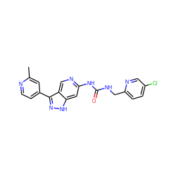 Cc1cc(-c2n[nH]c3cc(NC(=O)NCc4ccc(Cl)cn4)ncc23)ccn1 ZINC000261072191