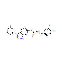 Cc1cc(-c2n[nH]c3cc(NC(=O)NCc4ccc(F)c(Cl)c4)ncc23)ccn1 ZINC000205448931