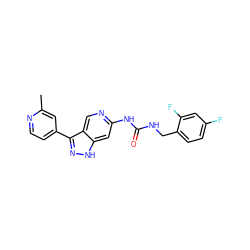 Cc1cc(-c2n[nH]c3cc(NC(=O)NCc4ccc(F)cc4F)ncc23)ccn1 ZINC000219756092