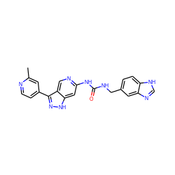 Cc1cc(-c2n[nH]c3cc(NC(=O)NCc4ccc5[nH]cnc5c4)ncc23)ccn1 ZINC000261075955