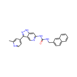 Cc1cc(-c2n[nH]c3cc(NC(=O)NCc4ccc5ccccc5c4)ncc23)ccn1 ZINC000205447326