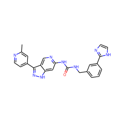 Cc1cc(-c2n[nH]c3cc(NC(=O)NCc4cccc(-c5ncc[nH]5)c4)ncc23)ccn1 ZINC000219747806