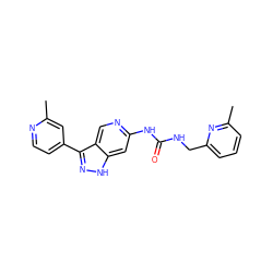 Cc1cc(-c2n[nH]c3cc(NC(=O)NCc4cccc(C)n4)ncc23)ccn1 ZINC000261125018