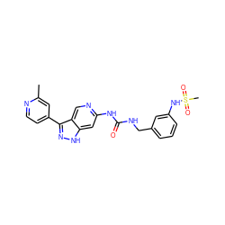 Cc1cc(-c2n[nH]c3cc(NC(=O)NCc4cccc(NS(C)(=O)=O)c4)ncc23)ccn1 ZINC000261111441