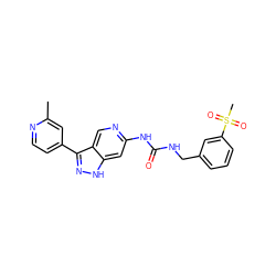 Cc1cc(-c2n[nH]c3cc(NC(=O)NCc4cccc(S(C)(=O)=O)c4)ncc23)ccn1 ZINC000261139428