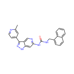 Cc1cc(-c2n[nH]c3cc(NC(=O)NCc4cccc5ccccc45)ncc23)ccn1 ZINC000205444551