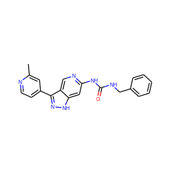 Cc1cc(-c2n[nH]c3cc(NC(=O)NCc4ccccc4)ncc23)ccn1 ZINC000096273266