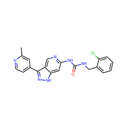 Cc1cc(-c2n[nH]c3cc(NC(=O)NCc4ccccc4Cl)ncc23)ccn1 ZINC000219752146