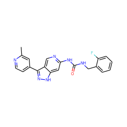 Cc1cc(-c2n[nH]c3cc(NC(=O)NCc4ccccc4F)ncc23)ccn1 ZINC000261165738