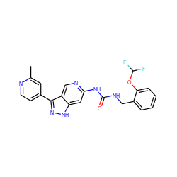 Cc1cc(-c2n[nH]c3cc(NC(=O)NCc4ccccc4OC(F)F)ncc23)ccn1 ZINC000261160523