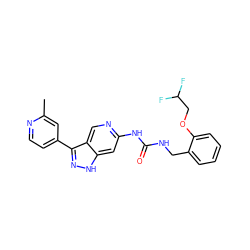 Cc1cc(-c2n[nH]c3cc(NC(=O)NCc4ccccc4OCC(F)F)ncc23)ccn1 ZINC000219753957