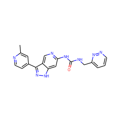 Cc1cc(-c2n[nH]c3cc(NC(=O)NCc4cccnn4)ncc23)ccn1 ZINC000219761733