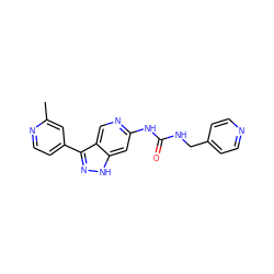 Cc1cc(-c2n[nH]c3cc(NC(=O)NCc4ccncc4)ncc23)ccn1 ZINC000205438998