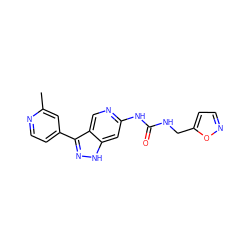 Cc1cc(-c2n[nH]c3cc(NC(=O)NCc4ccno4)ncc23)ccn1 ZINC000261172298