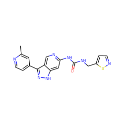 Cc1cc(-c2n[nH]c3cc(NC(=O)NCc4ccns4)ncc23)ccn1 ZINC000261129649